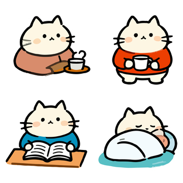 卡通猫生活日常插画素材