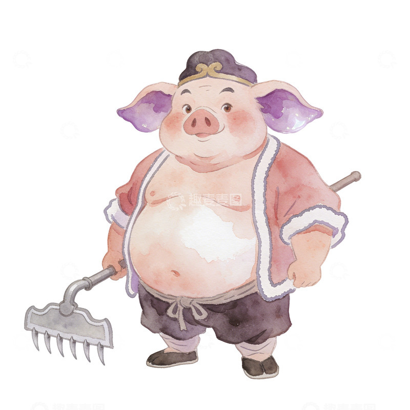 高清大图下载【趣麦麦图】卡通猪农水彩画素材