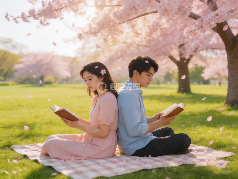 高清大图下载【趣麦麦图】春日樱花读书情侣写真摄影