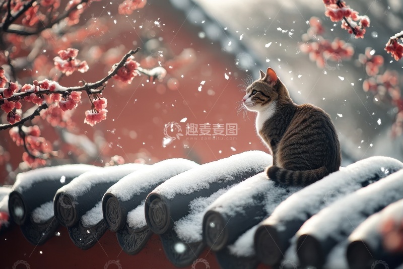 高清大图下载【趣麦麦图】坐在房顶上的可爱猫咪