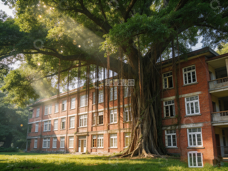 高清大图下载【趣麦麦图】红砖楼古树阳光校园