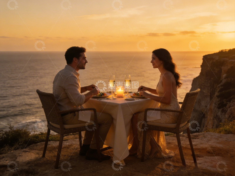 高清大图下载【趣麦麦图】海边浪漫晚餐情侣摄影