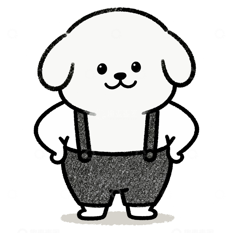 源文件下载【趣麦麦图】可爱卡通小狗黑白插画
