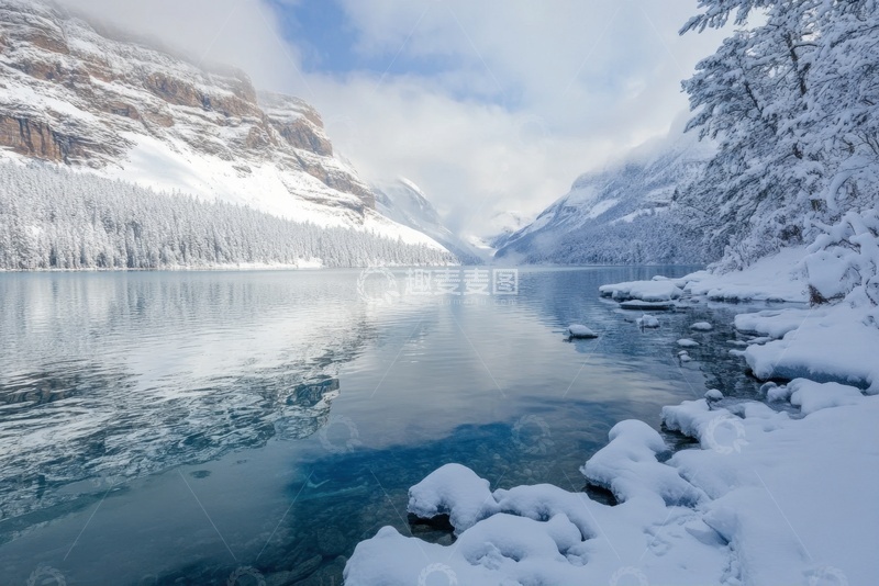 高清大图下载【趣麦麦图】冬季河流峡谷雪地