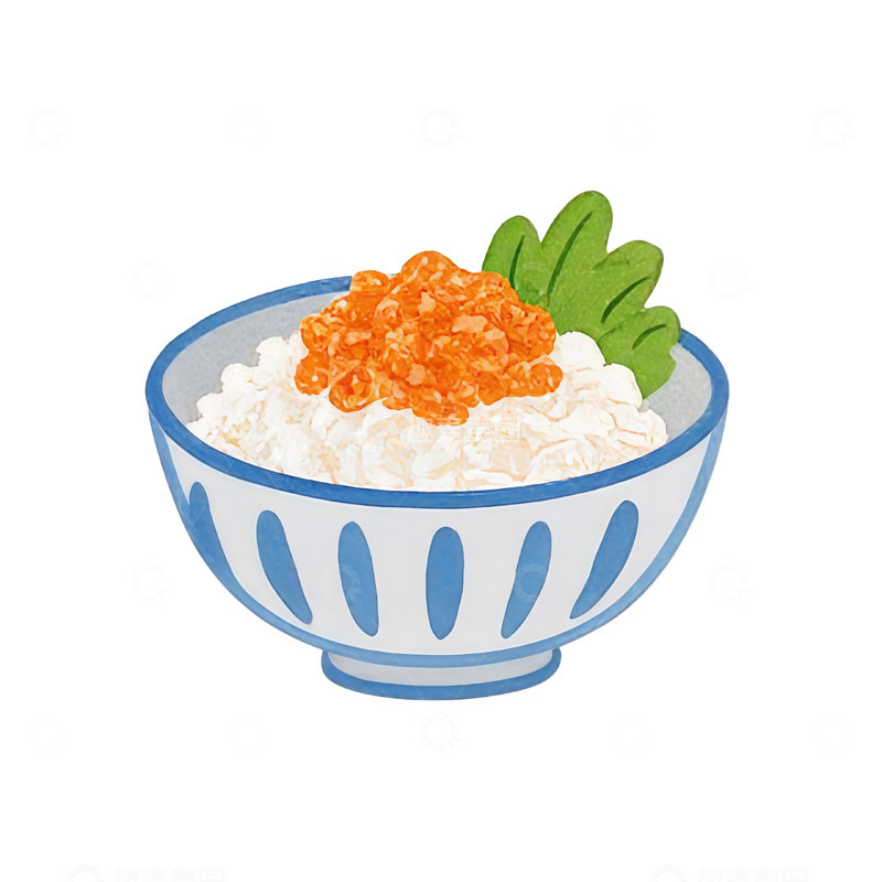 高清大图下载【趣麦麦图】插画风格米饭鱼子酱美食设计元素