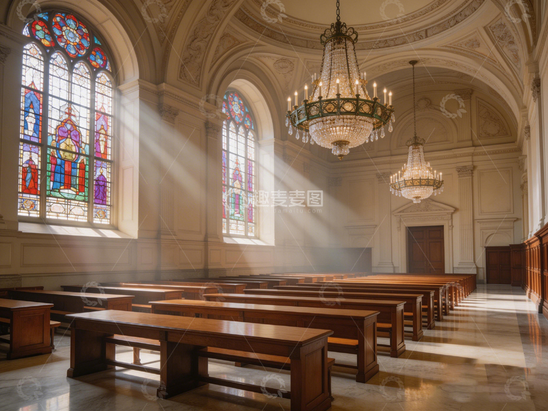 高清大图下载【趣麦麦图】教堂光影彩绘装饰室内设计素材