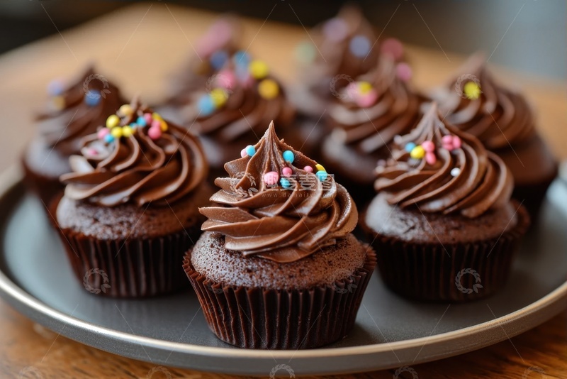高清大图下载【趣麦麦图】一盘巧克力纸杯奶油蛋糕