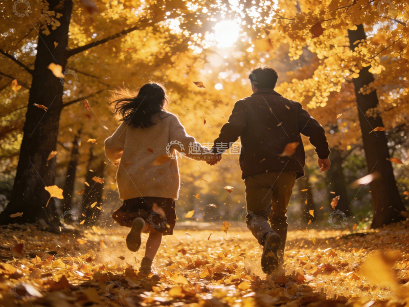 高清大图下载【趣麦麦图】秋日奔跑情侣风光摄影