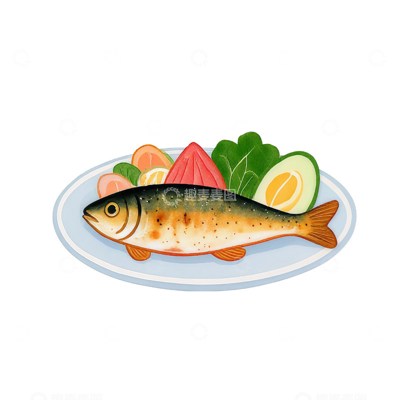 高清大图下载【趣麦麦图】精致烤鱼插画设计素材