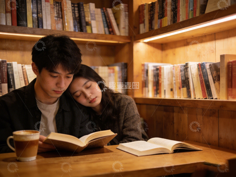 高清大图下载【趣麦麦图】书香氛围情侣阅读场景