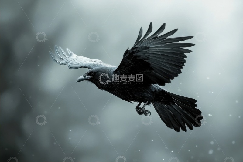 高清大图下载【趣麦麦图】天空中飞行的一只乌鸦