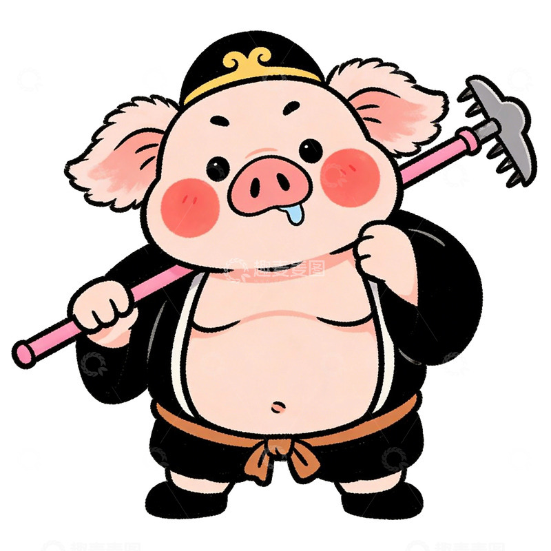 高清大图下载【趣麦麦图】卡通猪八戒形象插画设计素材