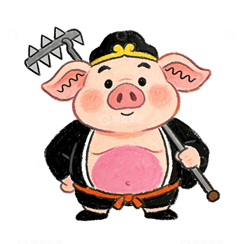 高清大图下载【趣麦麦图】卡通猪八戒形象插画设计素材