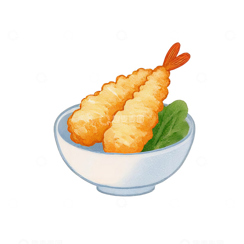 高清大图下载【趣麦麦图】水彩风炸虾美食插画设计素材