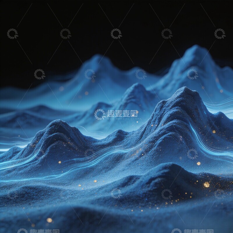 高清大图下载【趣麦麦图】蓝色梦幻山脉星光特效图