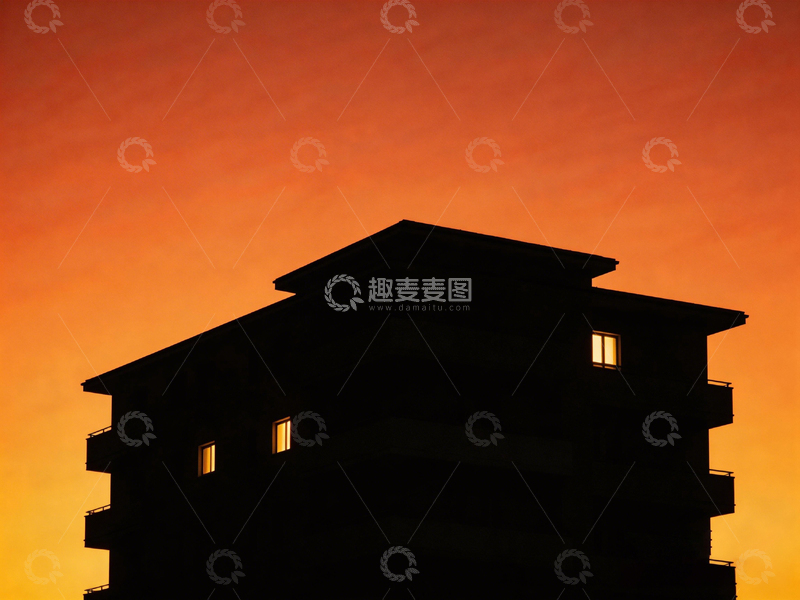 高清大图下载【趣麦麦图】剪影建筑黄昏景象