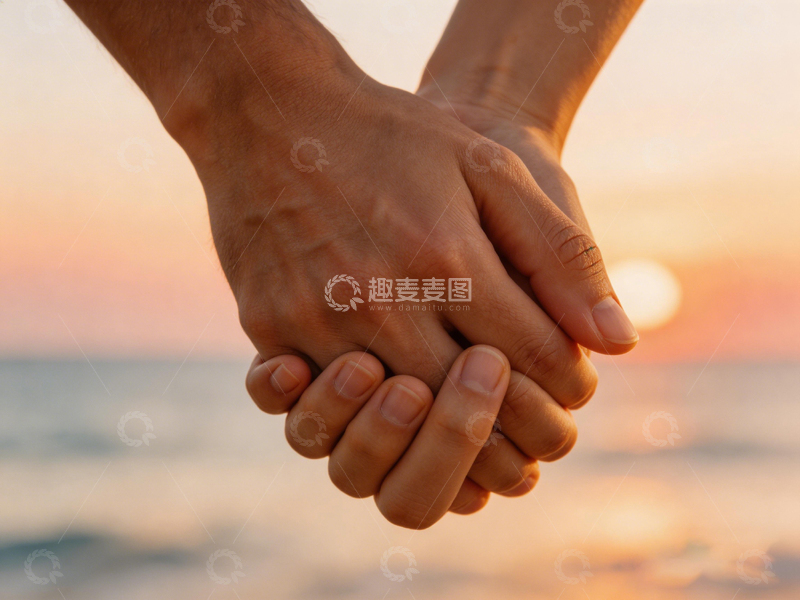 高清大图下载【趣麦麦图】牵手夕阳浪漫爱情