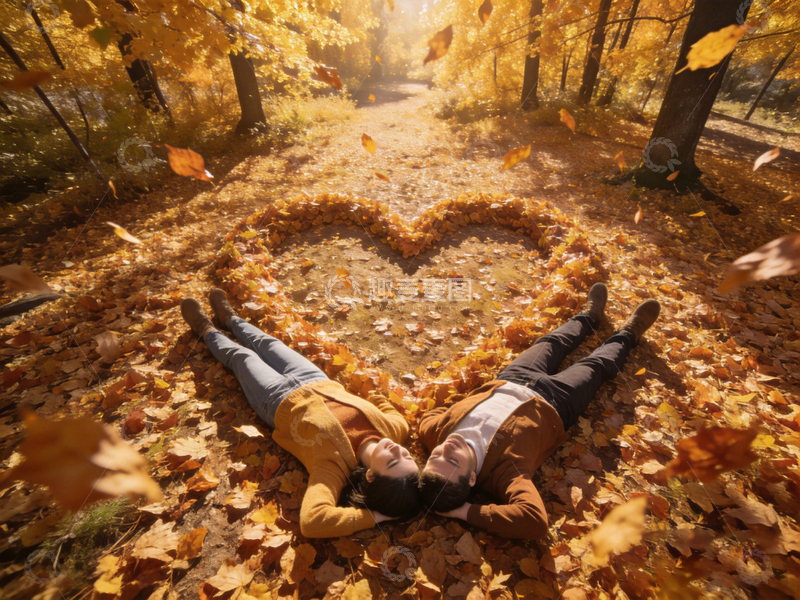 高清大图下载【趣麦麦图】秋日心形落叶浪漫摄影