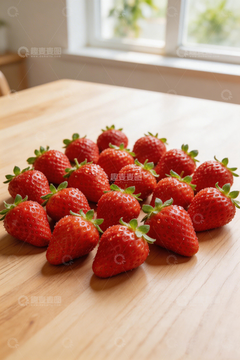 高清大图下载【趣麦麦图】新鲜草莓木质桌面摄影
