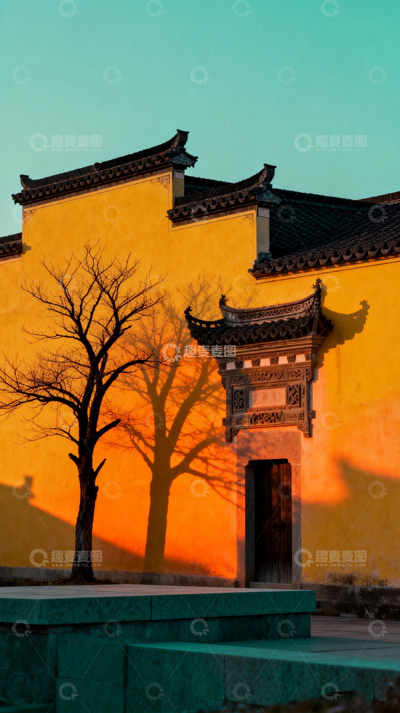 高清大图下载【趣麦麦图】古建夕阳剪影风光摄影