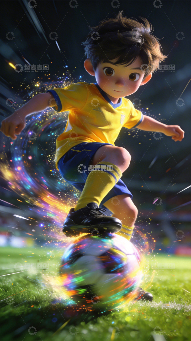 高清大图下载【趣麦麦图】动感足球少年漫画渲染图