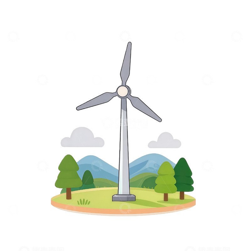 高清大图下载【趣麦麦图】风车卡通风景插画