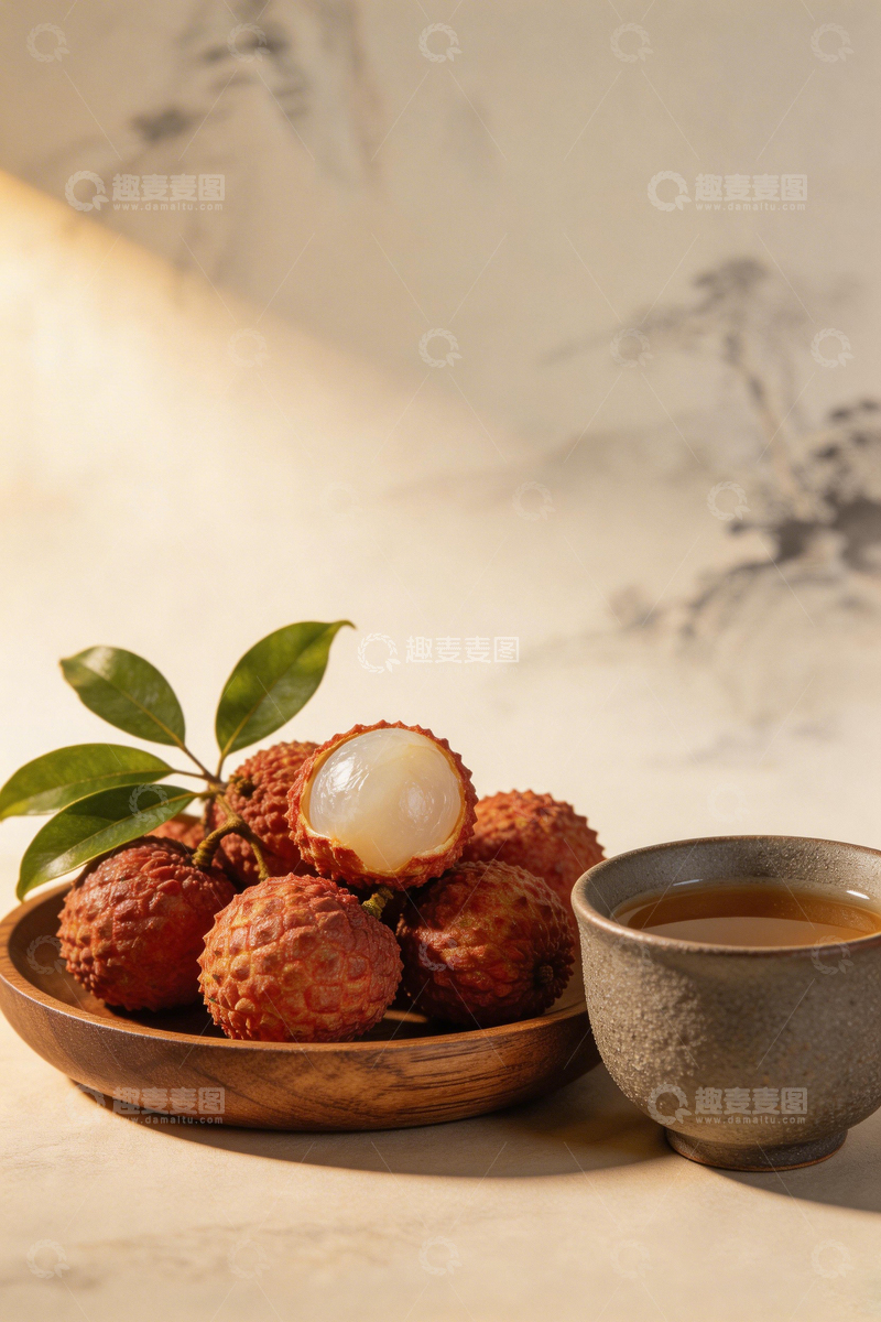 高清大图下载【趣麦麦图】简约风荔枝与茶具静物摄影