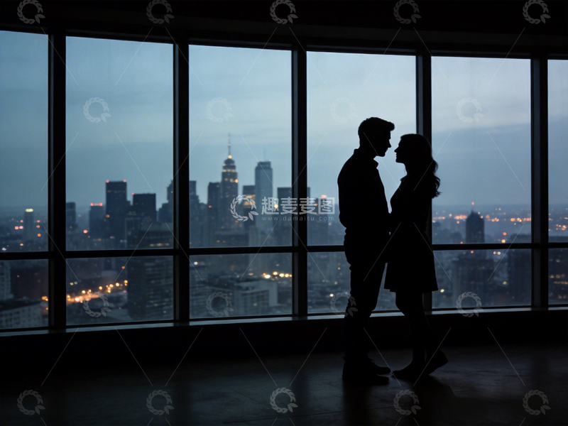 高清大图下载【趣麦麦图】都市夜晚情侣剪影