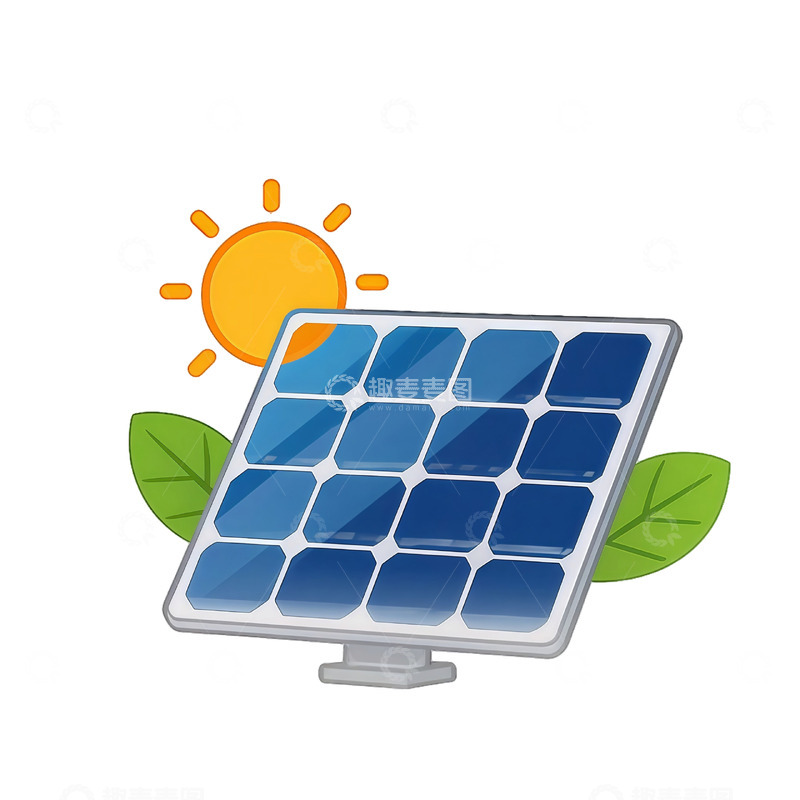 高清大图下载【趣麦麦图】太阳能板与绿叶环保插画