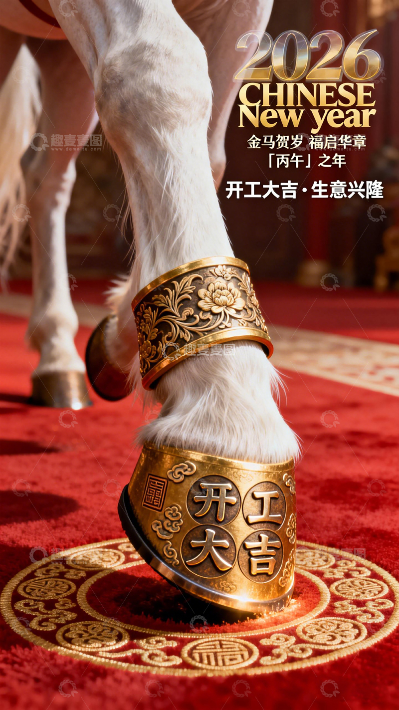 高清大图下载【趣麦麦图】马年新春开工吉祥海报
