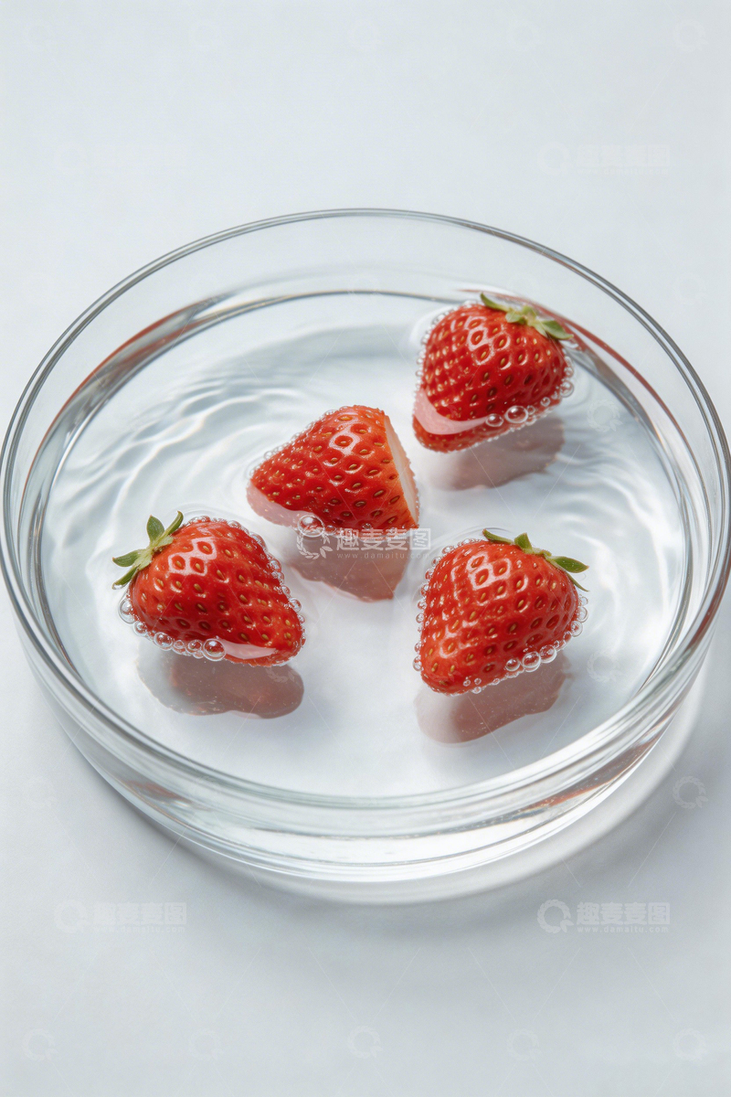高清大图下载【趣麦麦图】清新草莓透明碗摄影
