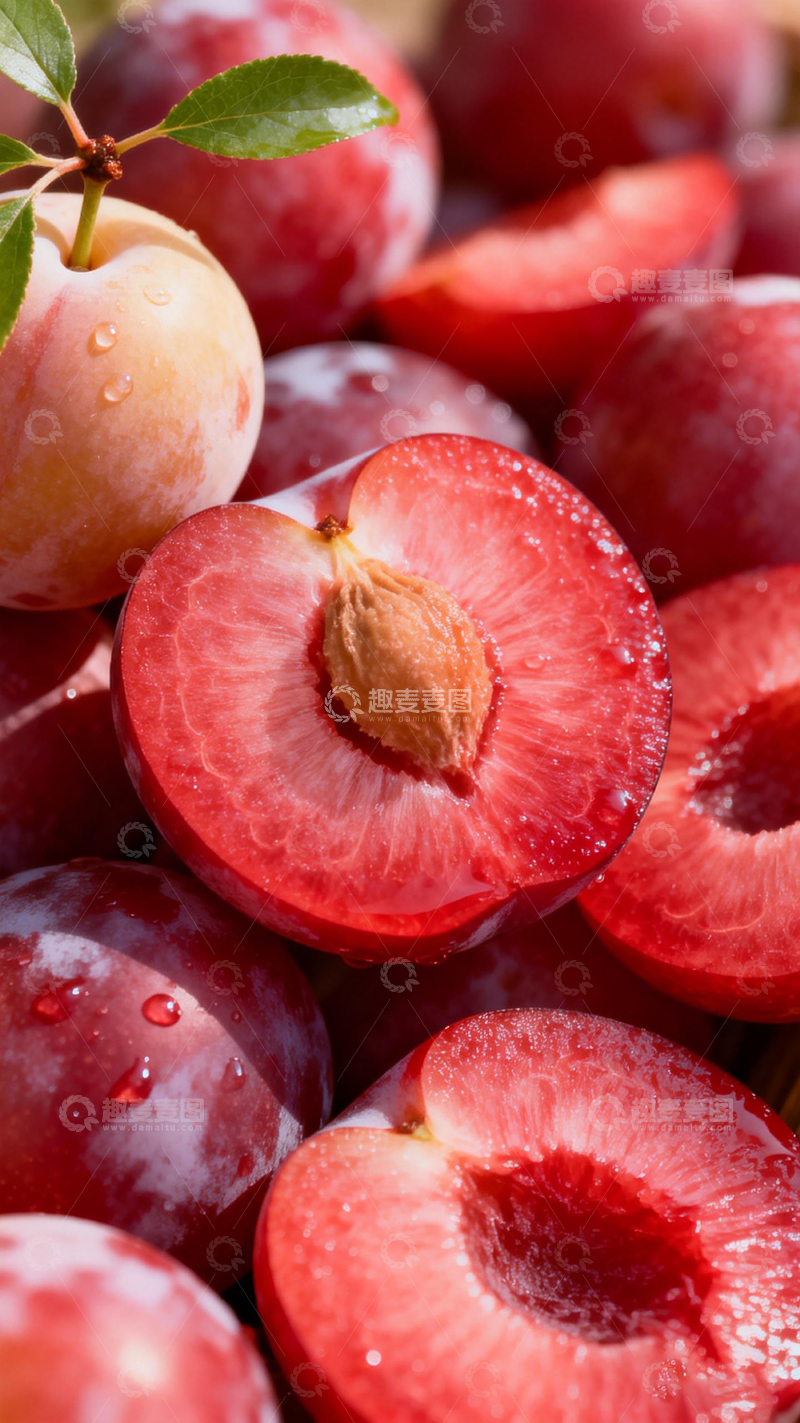 高清大图下载【趣麦麦图】新鲜红李特写摄影图片