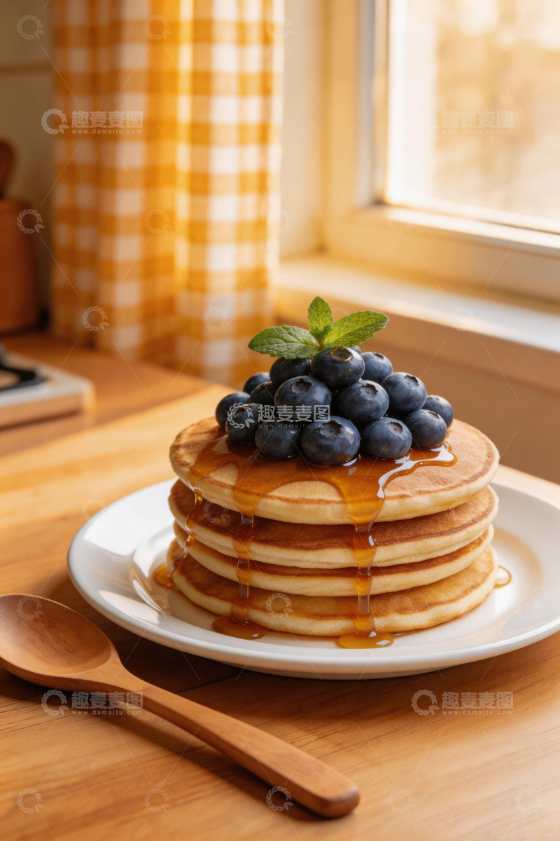高清大图下载【趣麦麦图】温馨早餐煎饼蓝莓蜂蜜