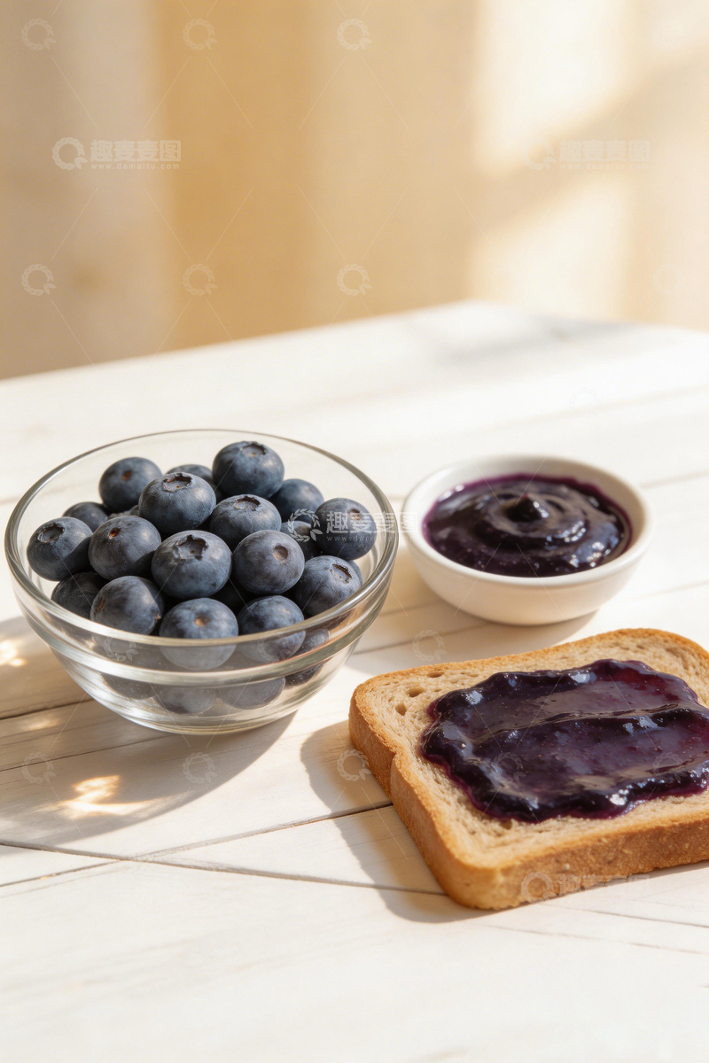 高清大图下载【趣麦麦图】清新早餐蓝莓果酱吐司