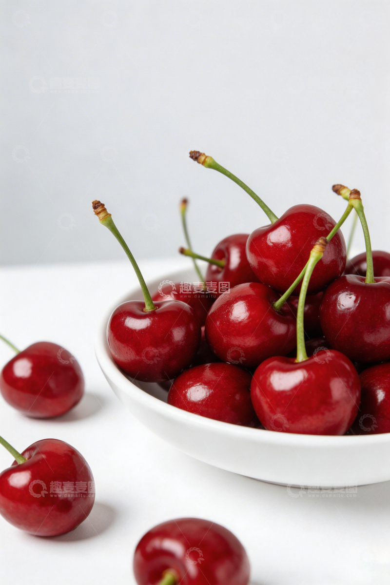 高清大图下载【趣麦麦图】白色碗装红樱桃美食摄影