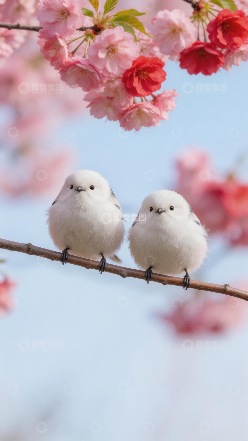 高清大图下载【趣麦麦图】樱花枝头小鸟静谧美景
