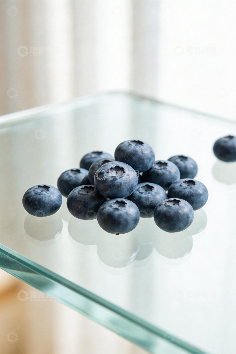 高清大图下载【趣麦麦图】玻璃台蓝莓静物摄影