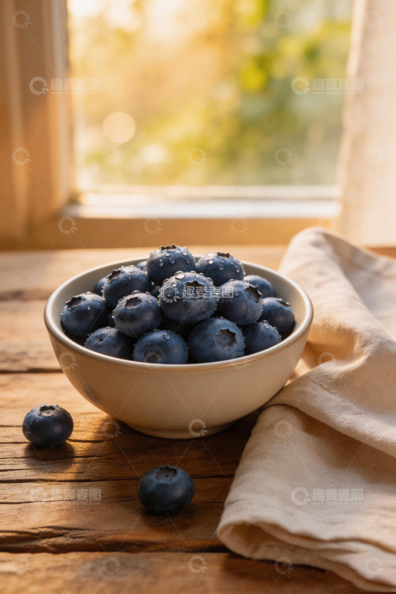 高清大图下载【趣麦麦图】窗前蓝莓静物摄影
