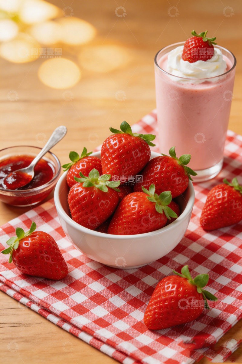 高清大图下载【趣麦麦图】草莓奶昔水果餐