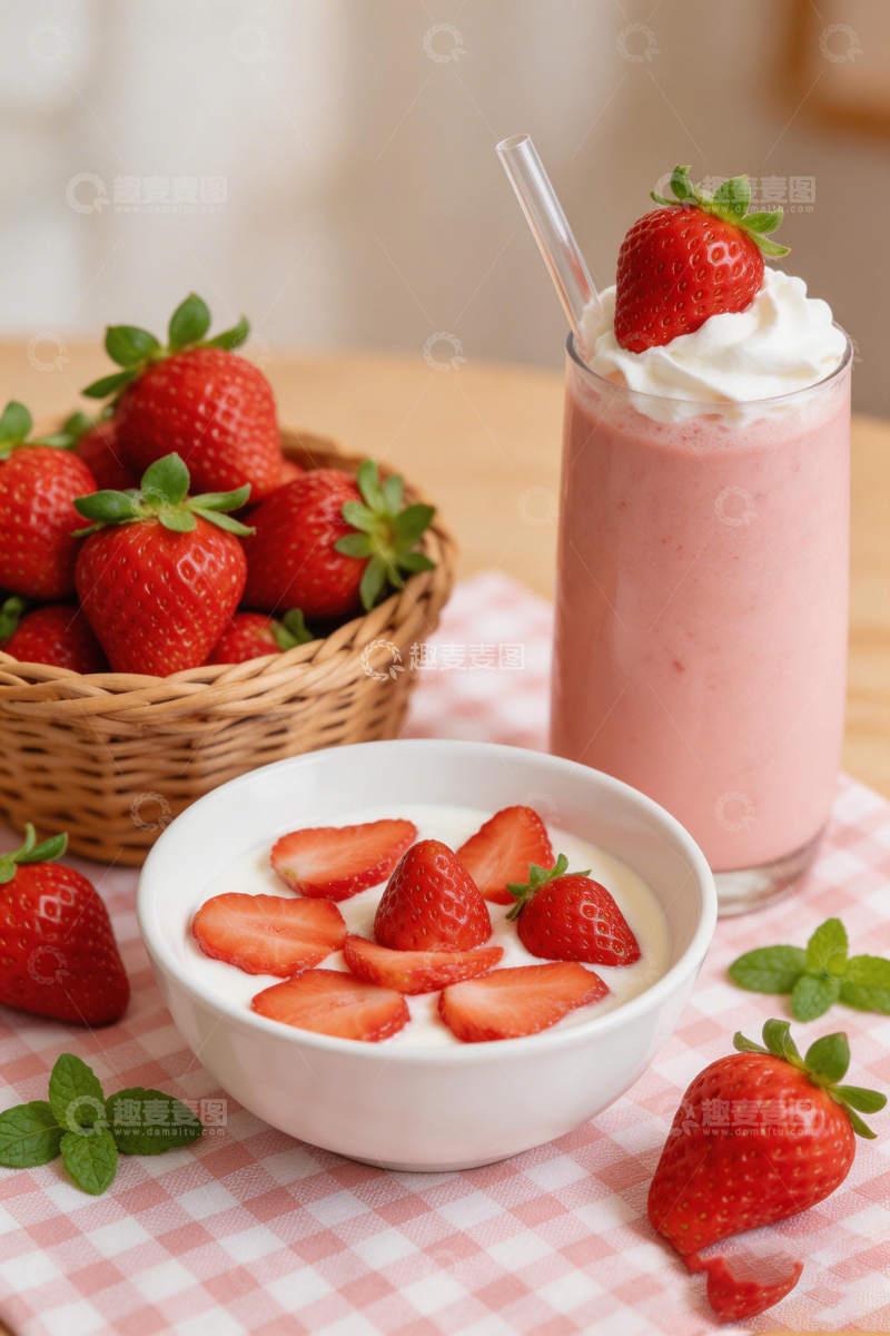高清大图下载【趣麦麦图】草莓饮品美食摄影