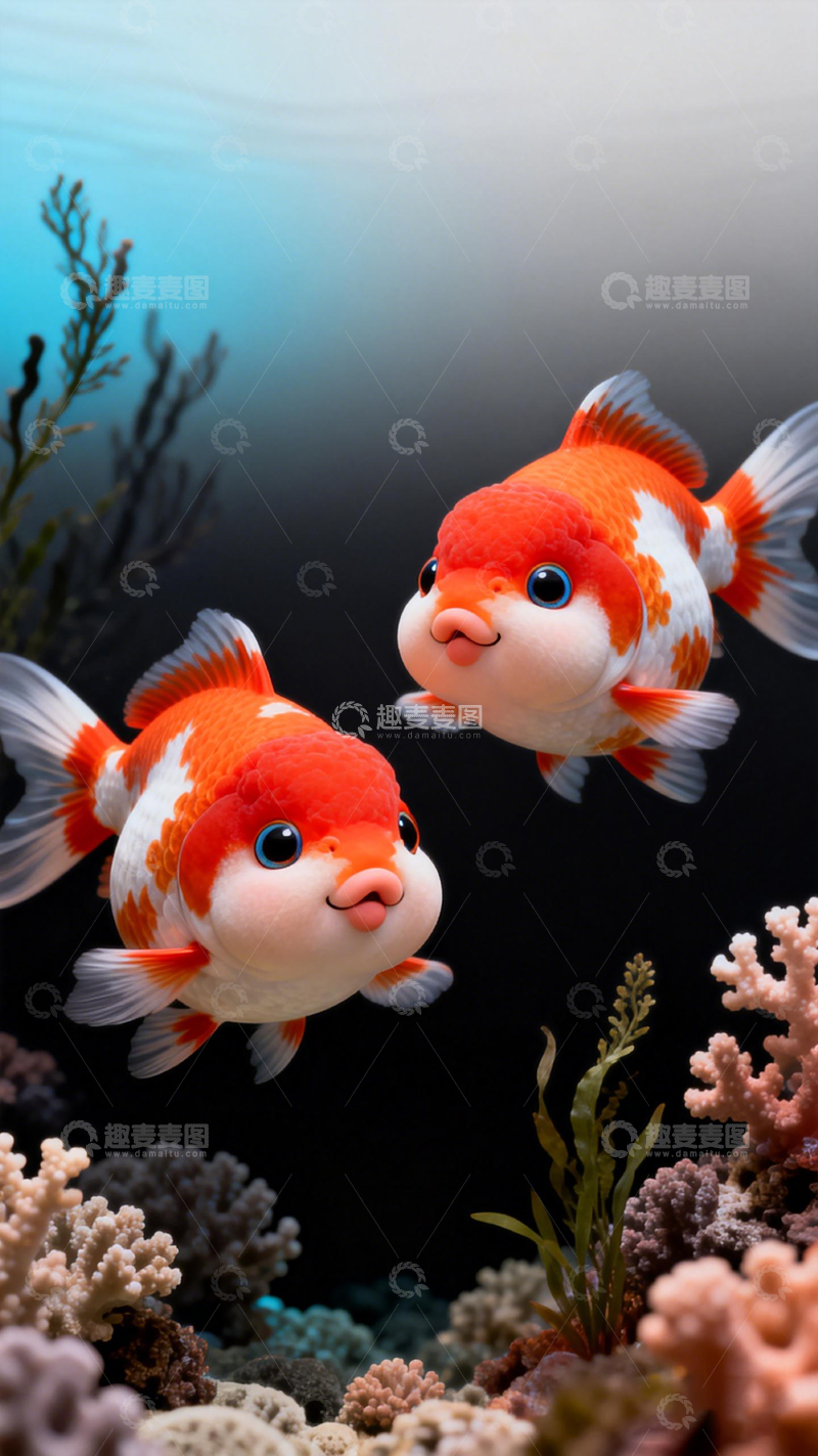 高清大图下载【趣麦麦图】卡通金鱼海底世界壁纸