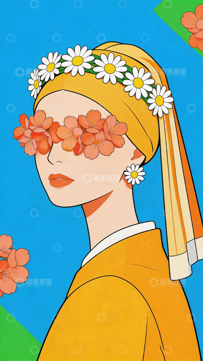 高清大图下载【趣麦麦图】插画风格花卉女性形象设计