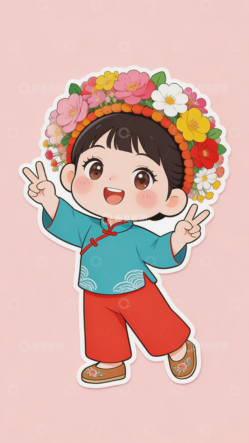 高清大图下载【趣麦麦图】卡通风格花饰女孩贴纸设计