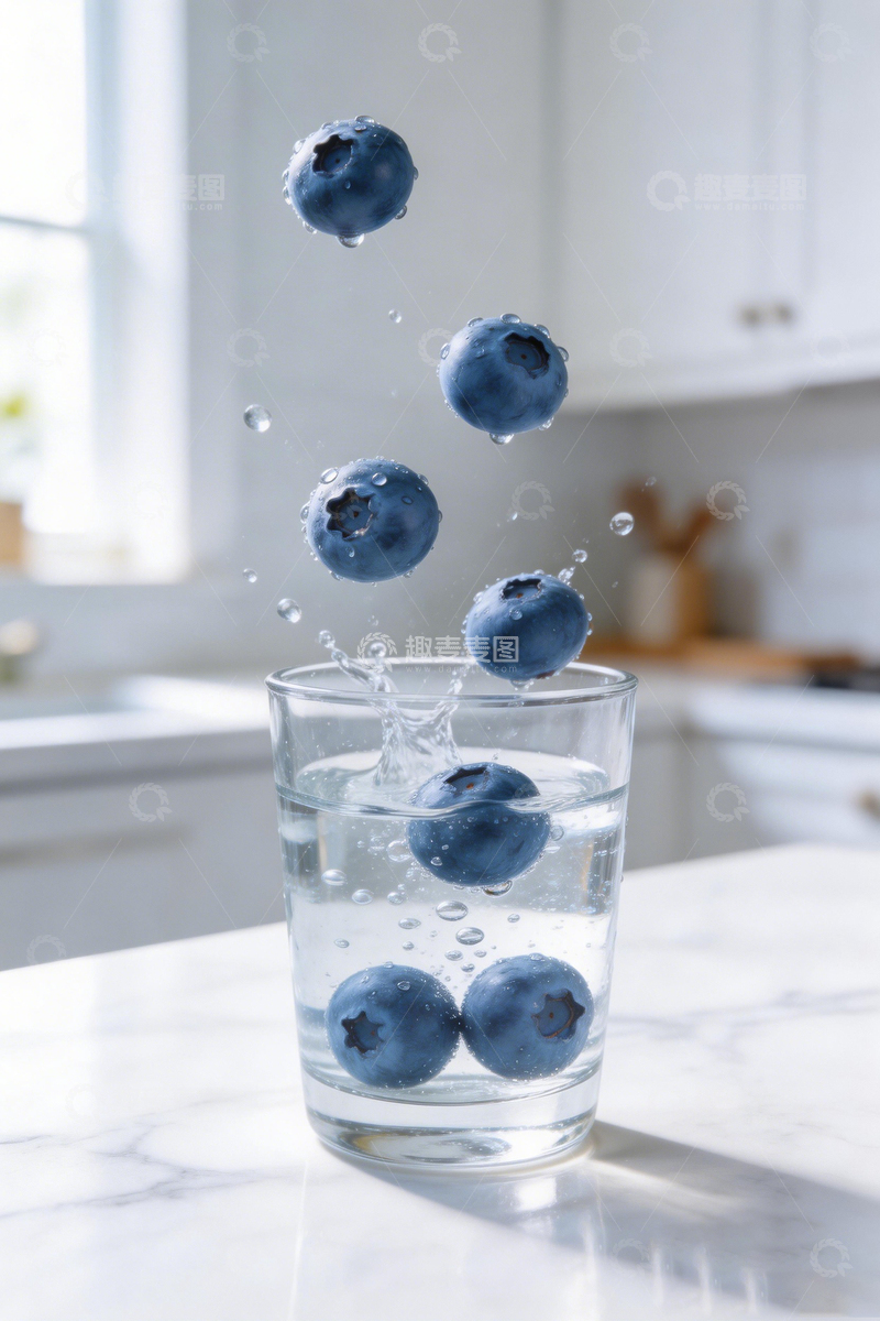 高清大图下载【趣麦麦图】蓝莓落水瞬间