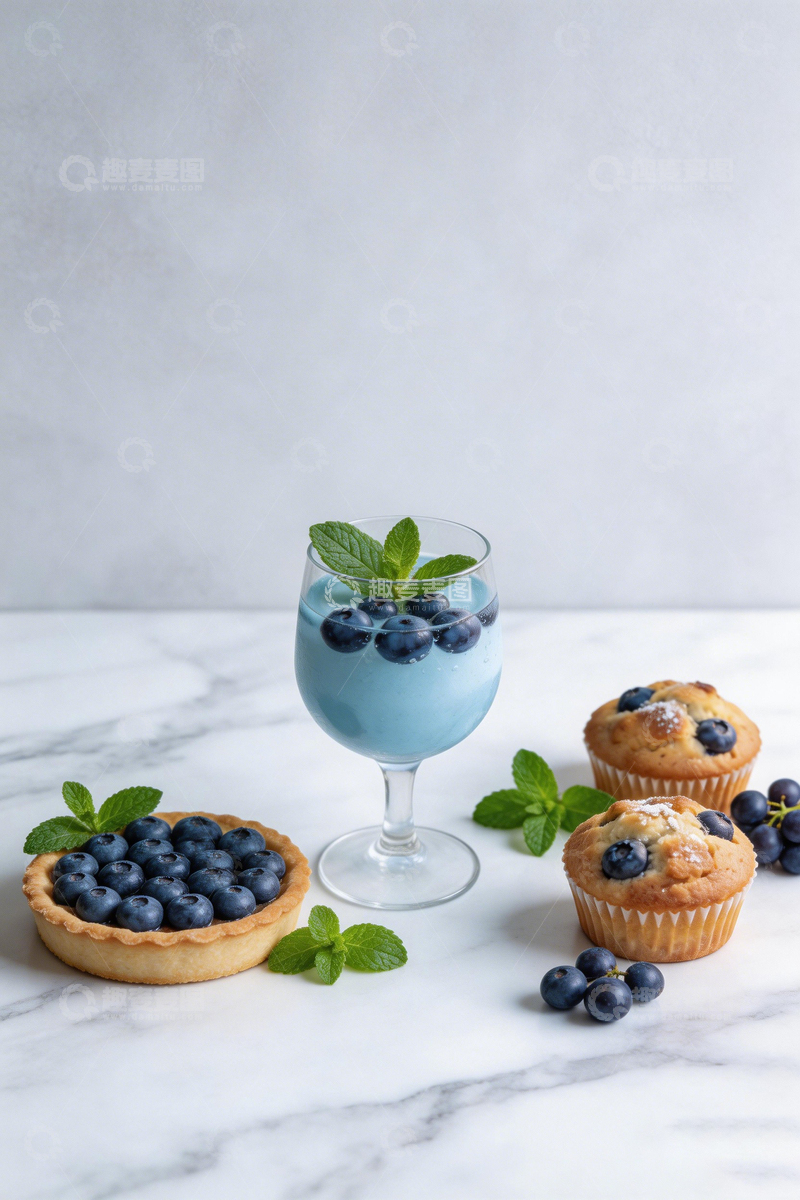 高清大图下载【趣麦麦图】蓝莓甜点饮品搭配