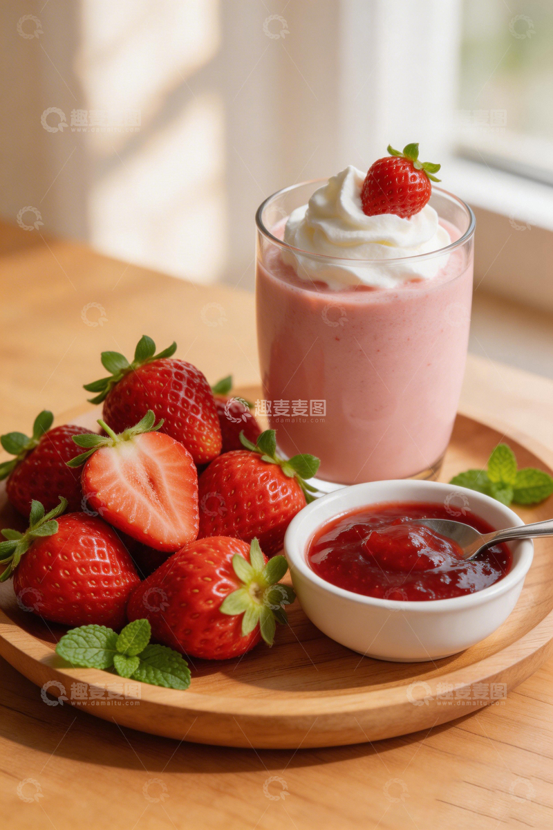 高清大图下载【趣麦麦图】清新草莓饮品美食摄影