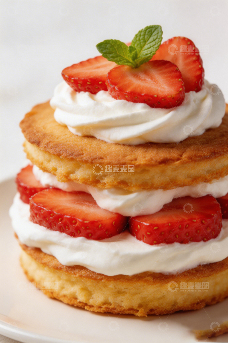 高清大图下载【趣麦麦图】草莓奶油三层蛋糕美食摄影