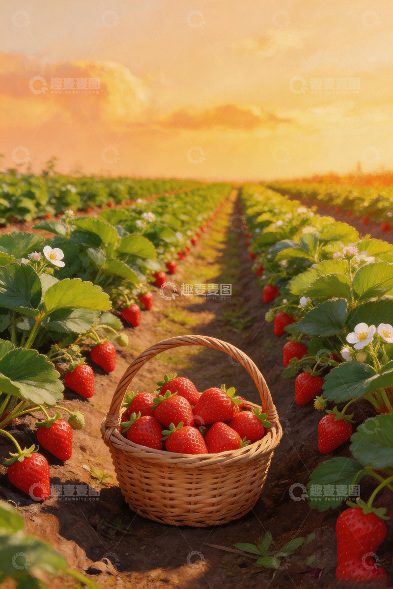 高清大图下载【趣麦麦图】田园草莓丰收景