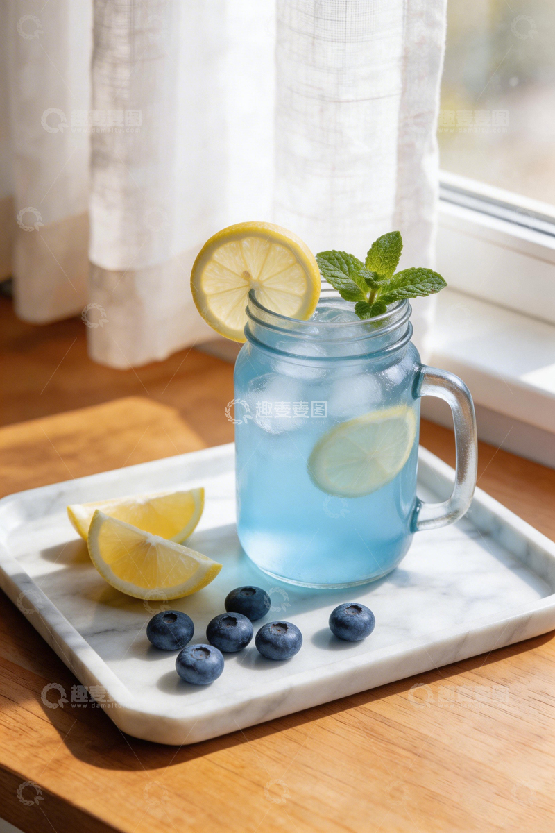 高清大图下载【趣麦麦图】清新夏日柠檬蓝莓饮料