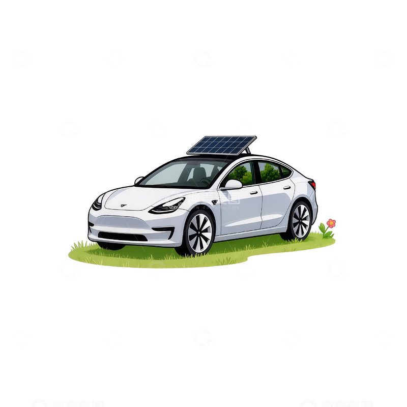 高清大图下载【趣麦麦图】太阳能电动车插画设计素材